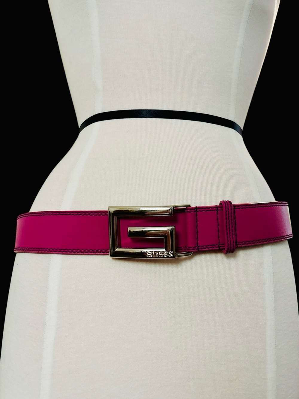 Guess Fuchsia Leather Belt with G Logo Buckle